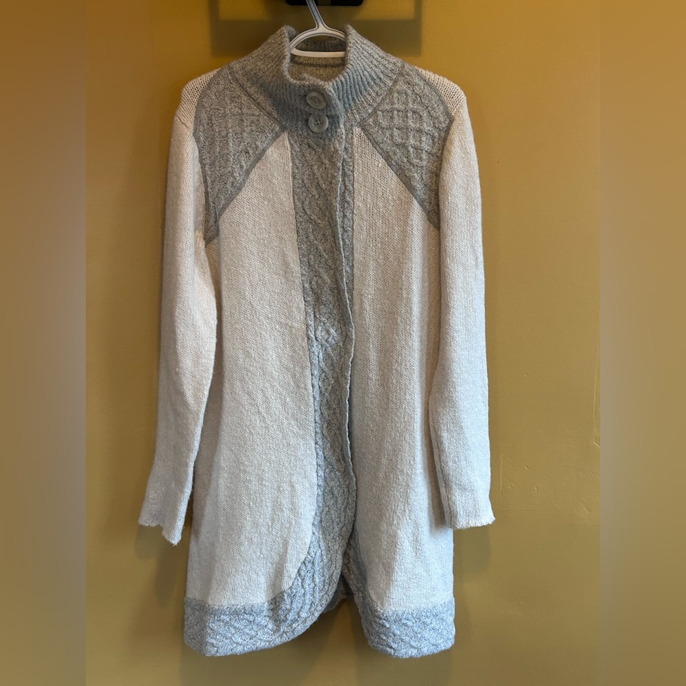 PRANA Angelica Cable Knit Duster Two Tone Snap Button Cardigan (Large)